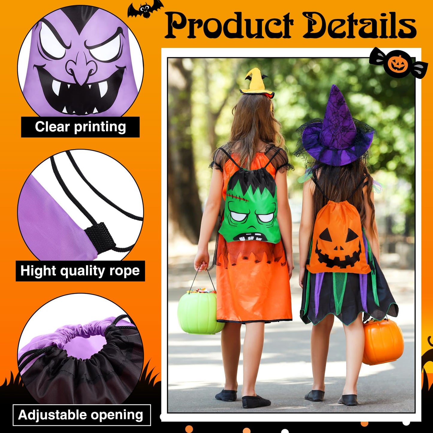 Censen 24 Pcs Drawstring Bags Set Bulk 12 x 10 Inch Waterproof Beach Sack Pack for Girls Boys Kids Gift Party Gym Supplies (Halloween Style)