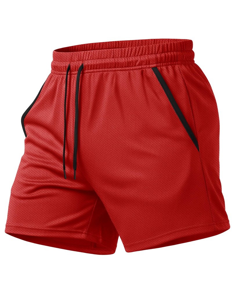 MAGCOMSEN Men's 5" Athletic Gym Shorts Mesh Lightweight Stretch Workout Running Basketball Shorts with Pockets Red L