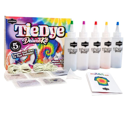KUMBER Tie Dye Kit Kids - 5 Colours with Extra Dye Powder, Rubber Bands, Gloves and Funnel - Art and Craft Set for Dyeing Clothes, Creative Games & Activities - Suitable for Kids and Adults