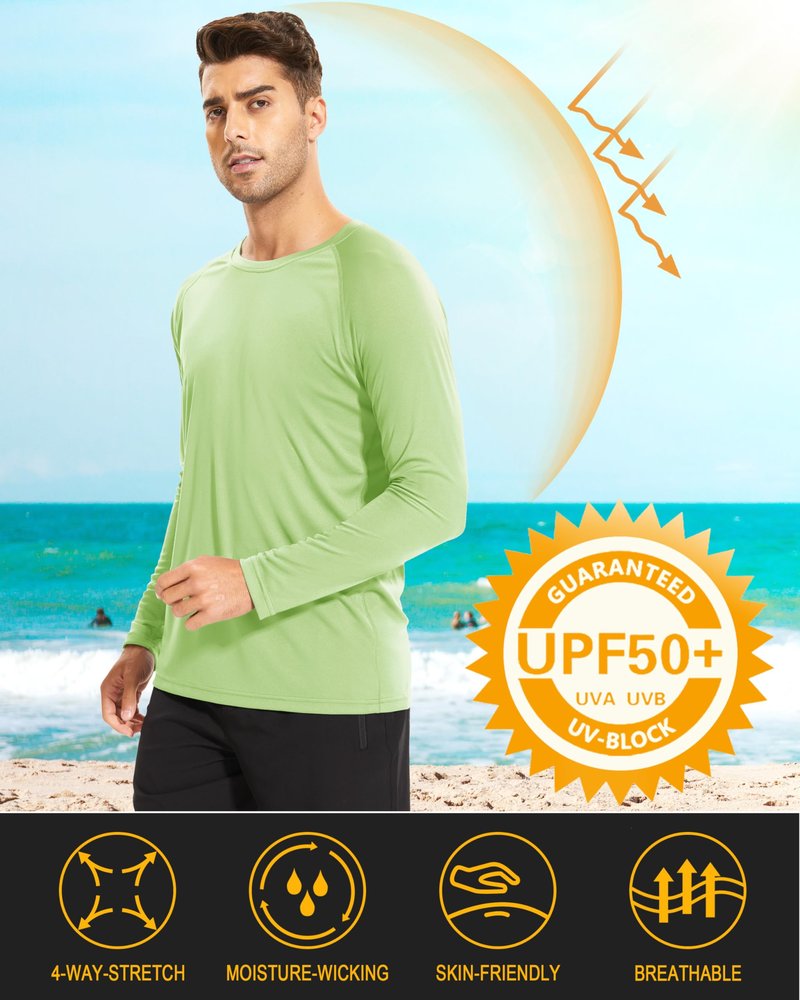 MAGCOMSEN Quick Dry Shirts for Men UPF 50 Long Sleeve UV Protection Shirts Athletic T-Shirt Rash Guard Hiking Shirt UV Shirts Light Green
