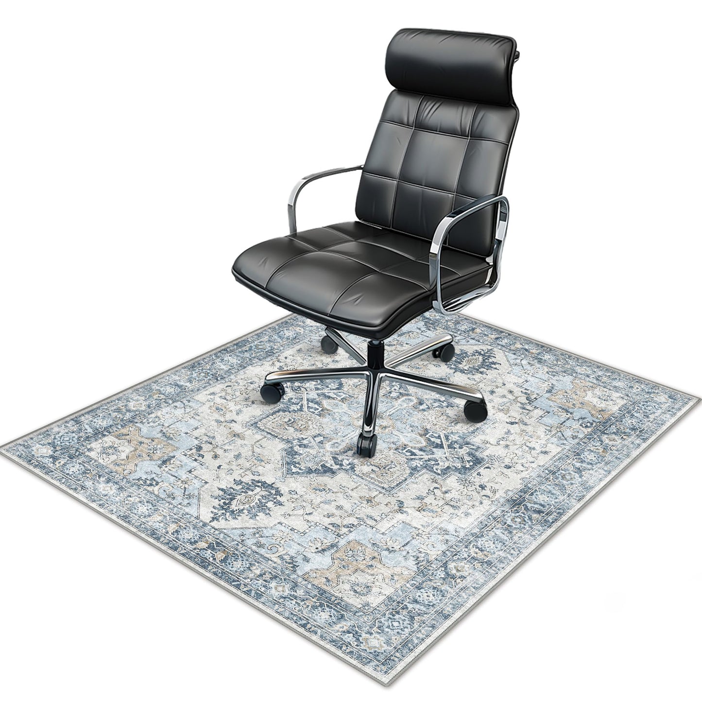 36"x48" Office Chair Mat for Hardwood Tile Floor, Under Desk Carpet Protector for Rolling Computer Chair Mat, Machine Washable Area Rug, Anti-Slip 1/5" Thick Low Pile Thin Vinyl Floor Mat, Blue