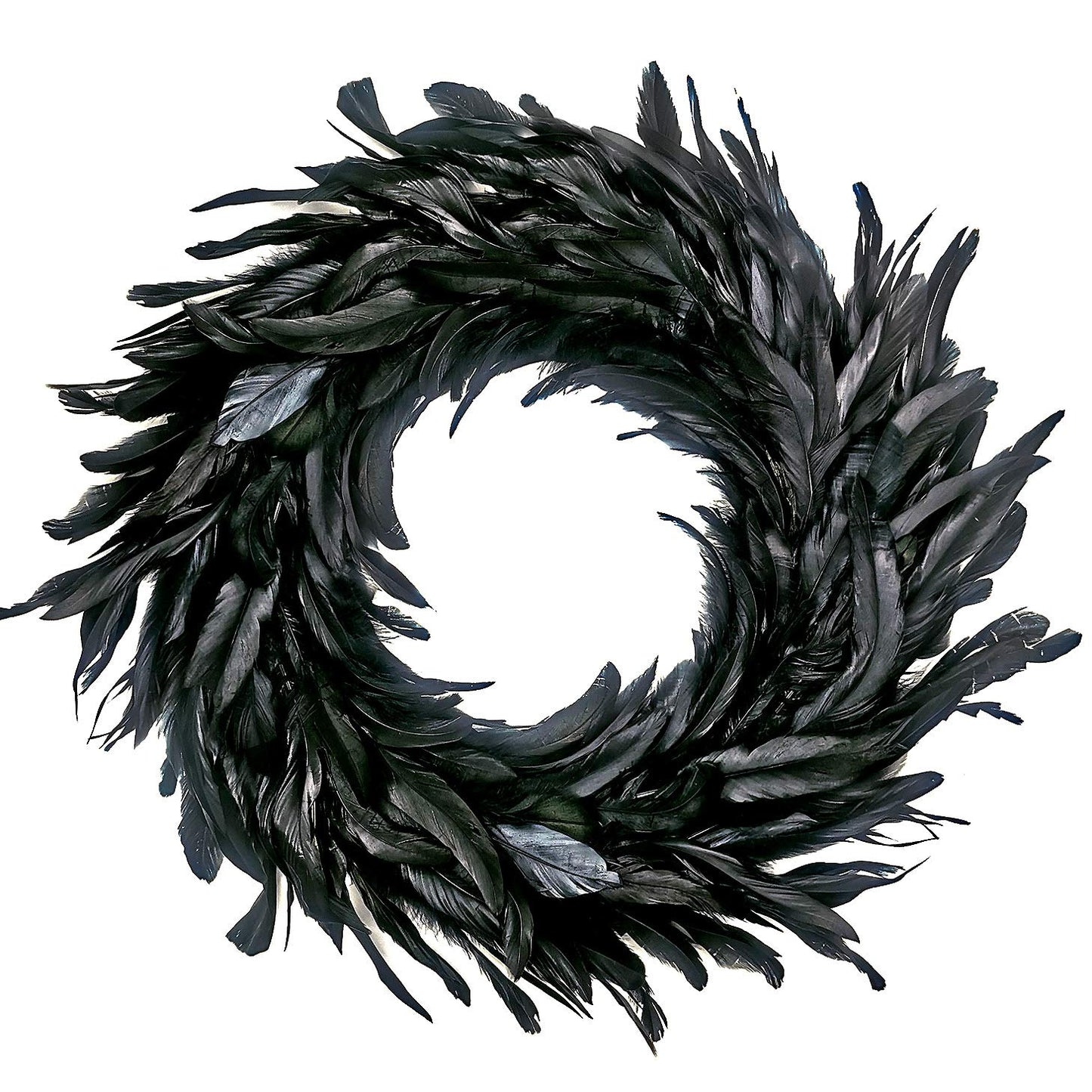 MOVINPE Black Feather Wreath - 14.9'' Natural Cocktail Feather Wreath, Halloween Photo Props, Front Door Decor Witch Spooky Scene Party Decorations