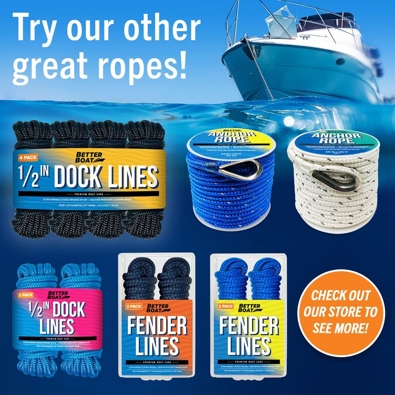 Dock Lines for Boats 1/2" x 25ft, 2 Pack Double Braided Nylon Boat Rope with 12" Loop, Marine Grade Mooring Line for Docking, Navy - Better Boat