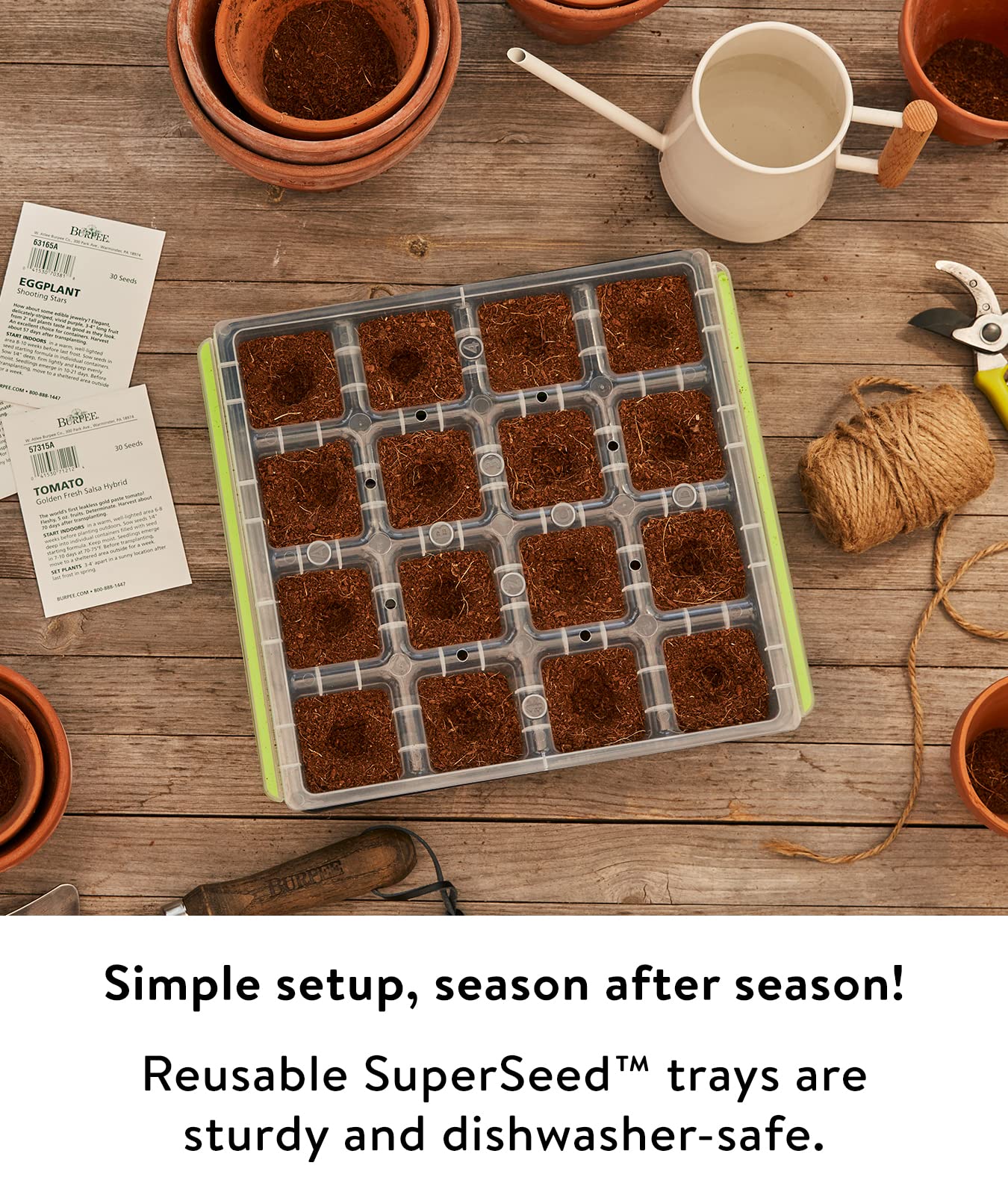 Burpee SuperSeed Seed Starting Tray | 16 XL Cell | Reusable & Dishwasher Safe | for Starting Vegetable Seeds, Flower Seeds & Herb Seeds | Indoor Grow Kit for Deep-Rooted Seedlings, Green