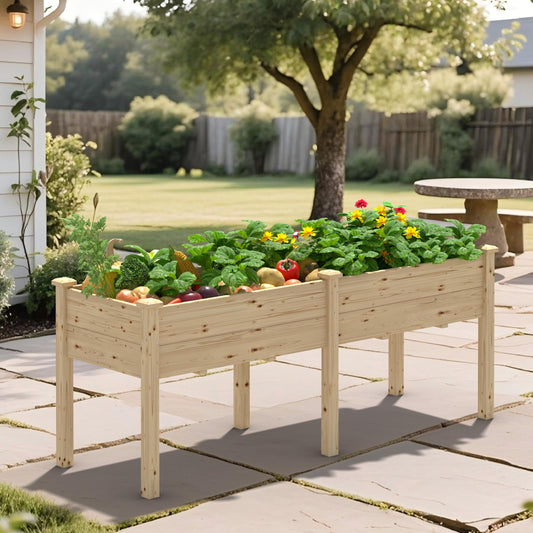 Yardenaler 72x23x30in Raised Garden Bed with Legs, 2x6FT Outdoor Elevated Wood Planted Box with Divider Panel & Drainage Hole for Vegetable Flower, Backyard and Patio, Natural