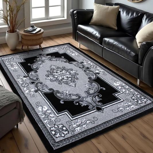 HADBA Modern 5x7 Traditional Living Room Rug - Area Rugs for Living Room Dining & Bedroom - Hand Carved Runner Carpet - Durable Polyester - Non-Fade Stain-Resistant - Turkish Made