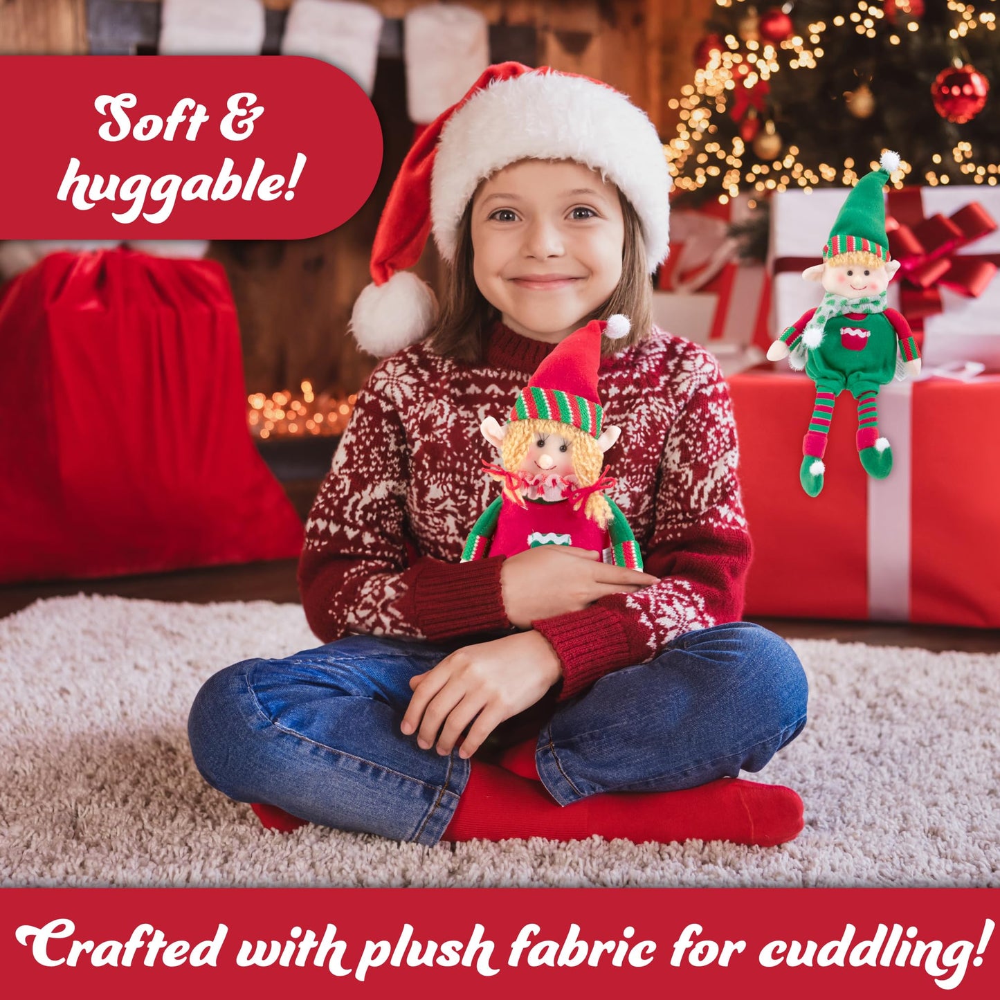 Elf Plush Christmas Stuffed Dolls, Set of 2-12" Boy and Girl Elves Holiday Cute Plush Shelf Toys - Fun Kids Buddy Figurine Decorations, Christmas Winter Holiday Party Festive Decor and Gift Exchange