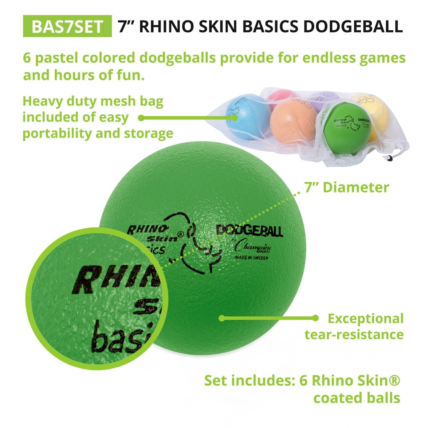 Champion Sports BAS7SET Rhino Skin Basic Dodgeball Set, 7 Inch