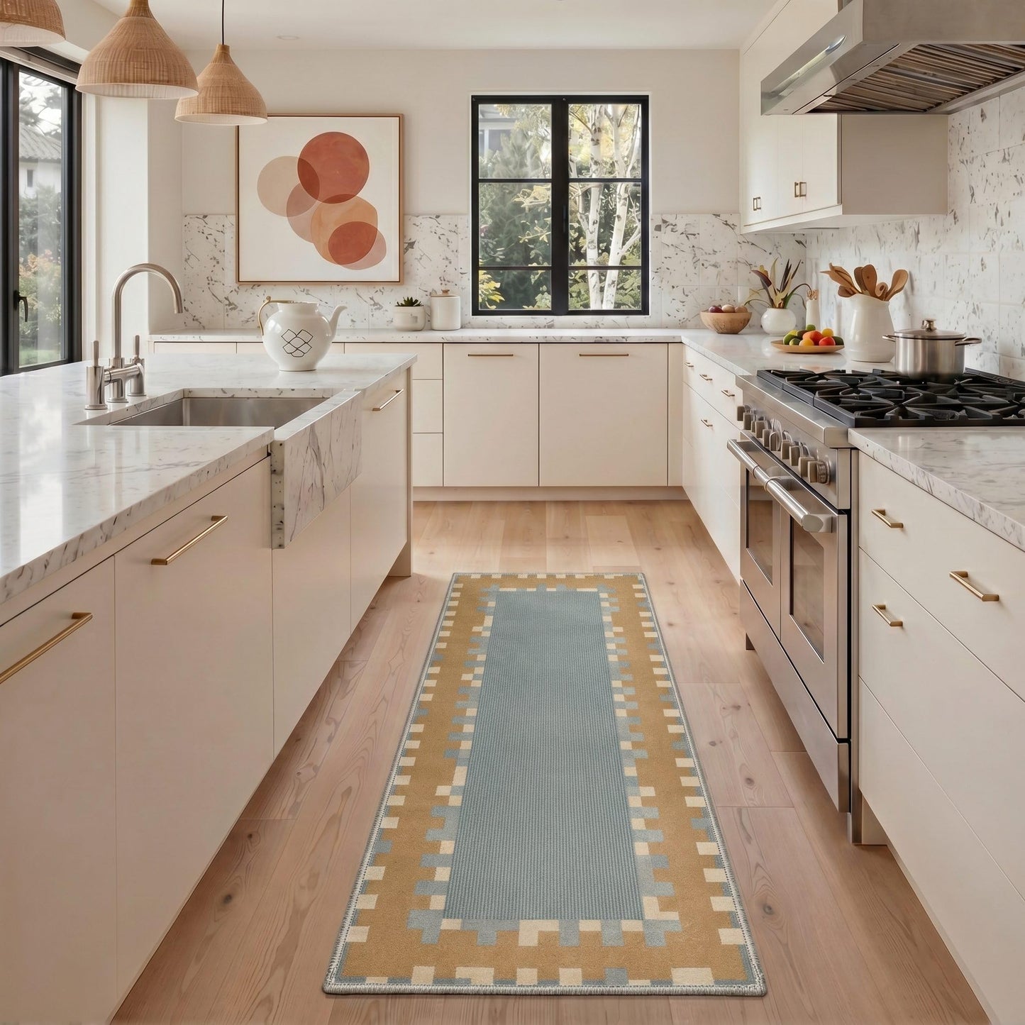 BEIMO 8X10 Area Rugs Minimalist Geometric Blocks Rug, Low Pile Non Slip Machine Washable Indoor Rug for Living Room Bedroom Dining Room Home Office, Dusty Camel