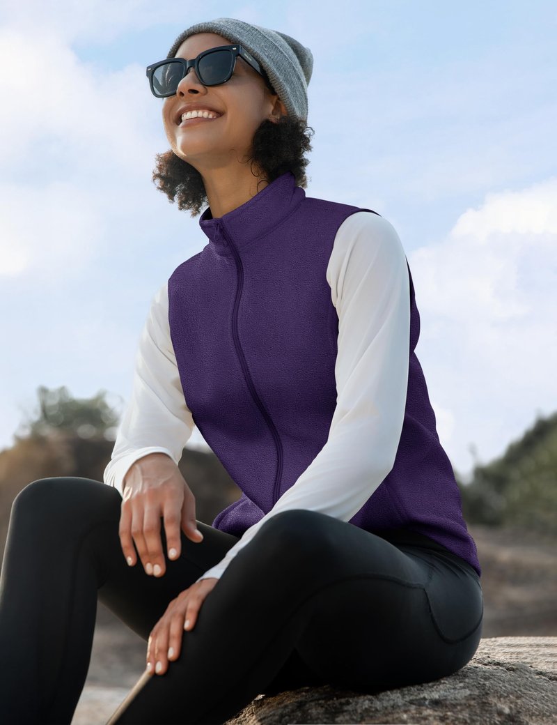 MAGCOMSEN Vest Jackets for Women Polar Fleece Outerwear Full Zip Athletic Vest Lightweight Winter Dark Purple XL