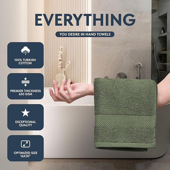 White Classic Luxury Forest Green Hand Towels