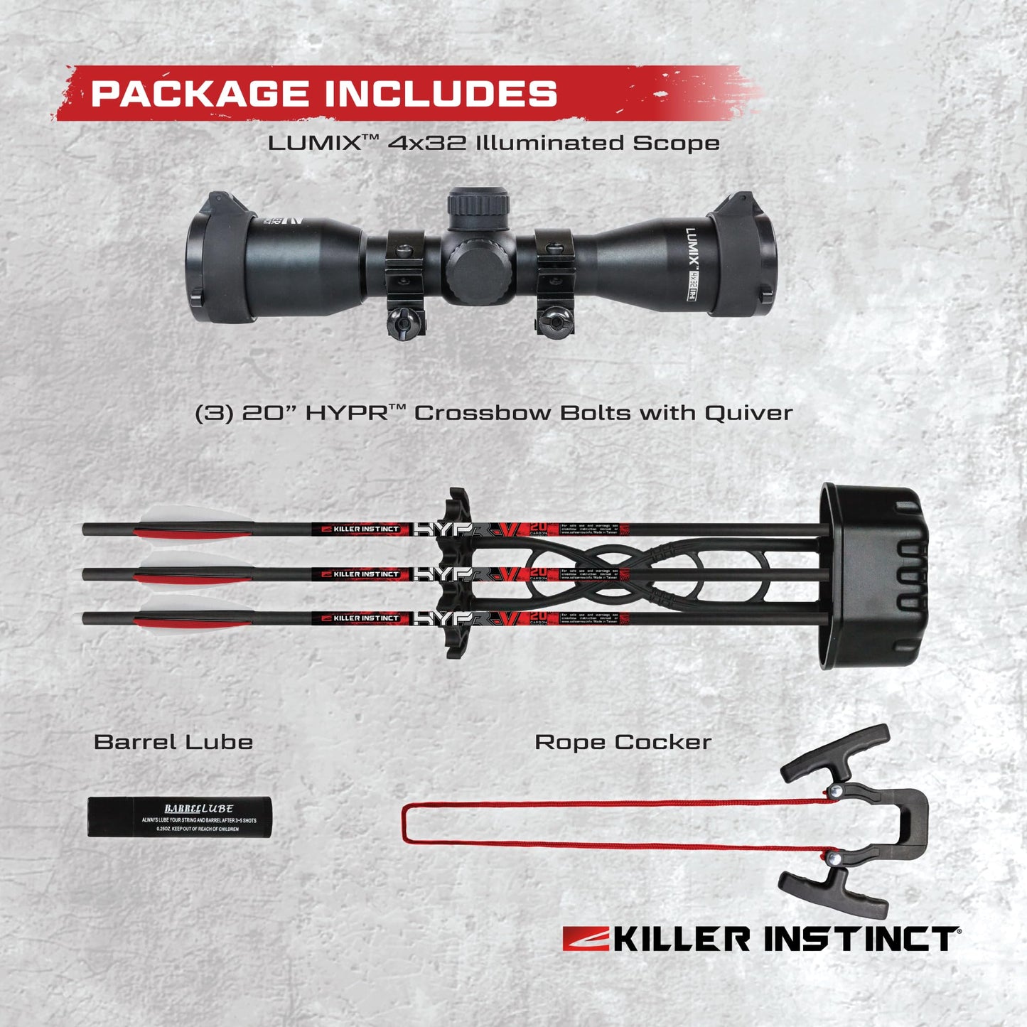 Killer Instinct LOGIX 435 Crossbow Kit 435 FPS 210 LB Draw Weight - LET-Down DE-Cocking Triggerbox with X CAM System and Illuminated 4x32 Scope
