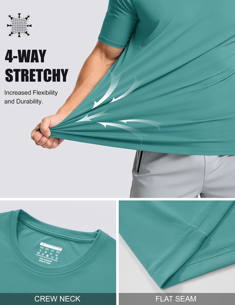 Mens Short Sleeve T Shirts UPF 50+ Shirt Sun Protection T-Shirts Rash Guards Shirts Gym Workout Quick Dry Shirts Grey Green 2XL