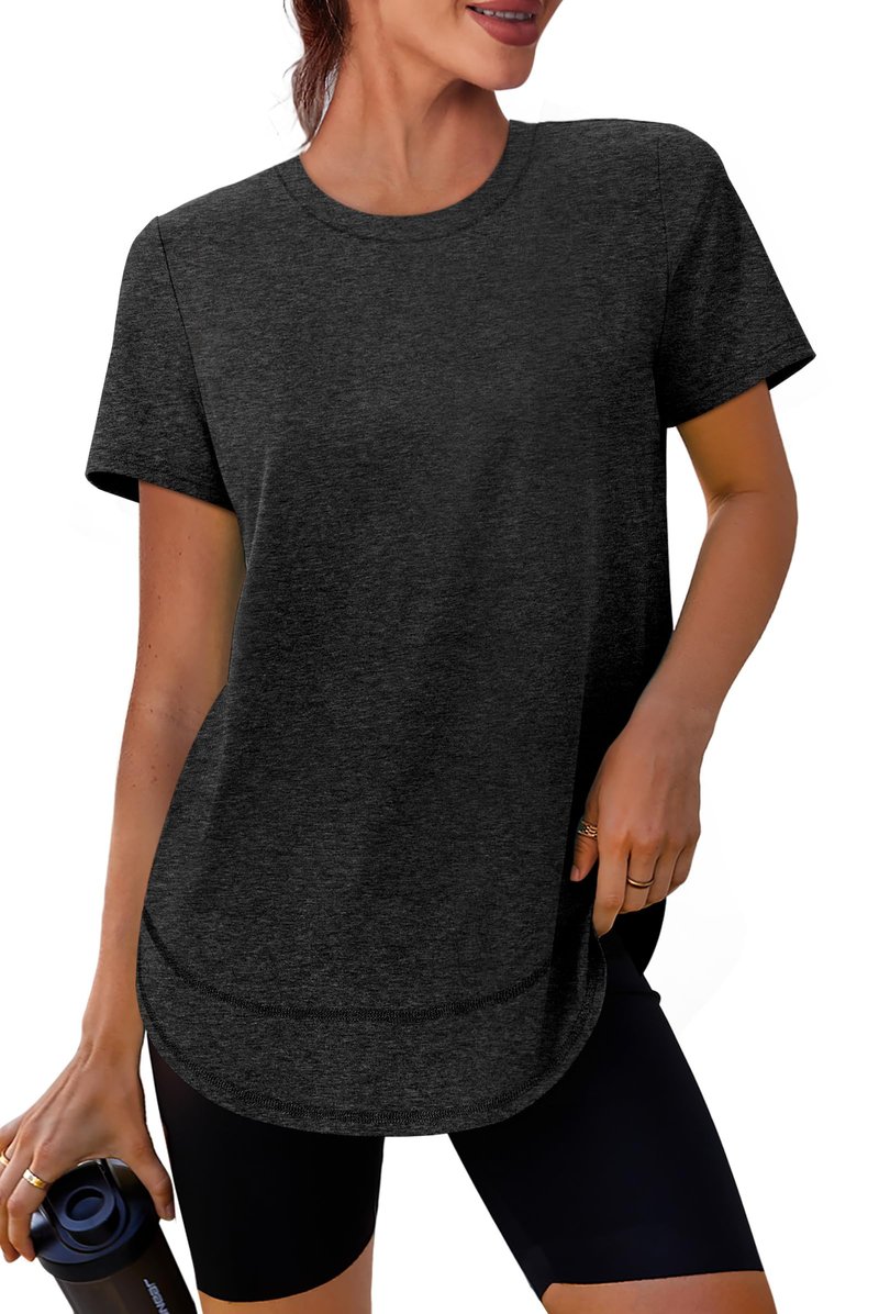 Oversized Tshirts for Women Dry Fit Plus Size Spring Clothes Summer Athletic Tops Workout Shirts Crewneck Black 3XL