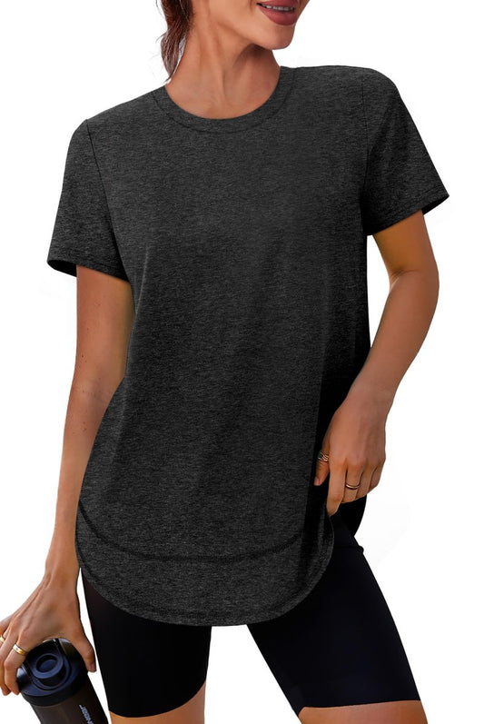 Oversized Tshirts for Women Dry Fit Plus Size Spring Clothes Summer Athletic Tops Workout Shirts Crewneck Black 3XL