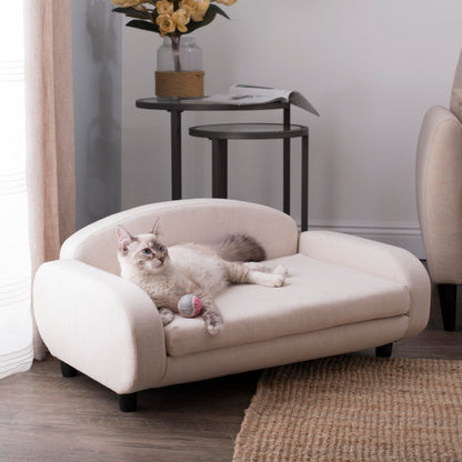 Paws & Purrs Modern Pet Sofa 31.5" Wide Low Back Lounging Bed with Removable Mattress Cover in Espresso/Oatmeal