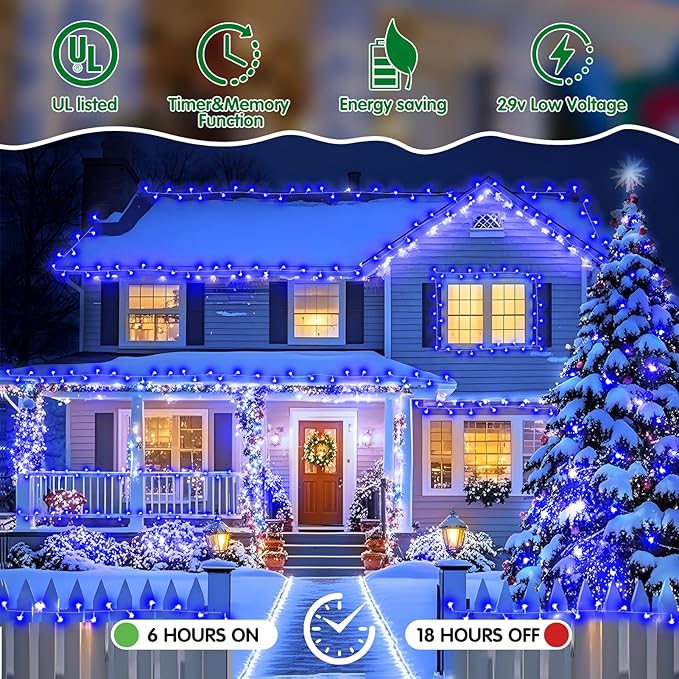 Heceltt Christmas Lights Outdoor, 403FT 1000 LED String Lights 8 Modes and Timer Memory Function Twinkle Fairy Lights IP44 Waterproof Plug in for Xmas Tree Wedding Party Holiday Decor(Blue)