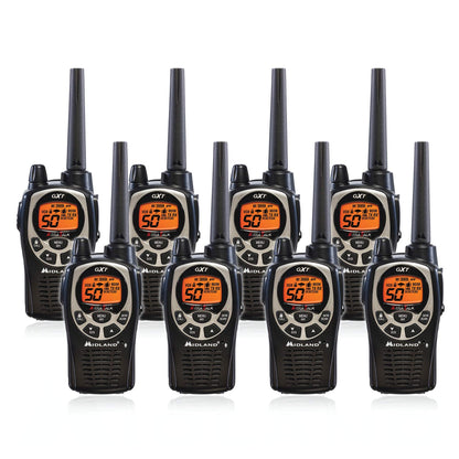 Midland GXT1000 GMRS Walkie Talkie - Long Range Two Way Radio with NOAA Weather Scan + Alert, 50 Channels, and 142 Privacy Codes (Black/Silver, 10 Radios)