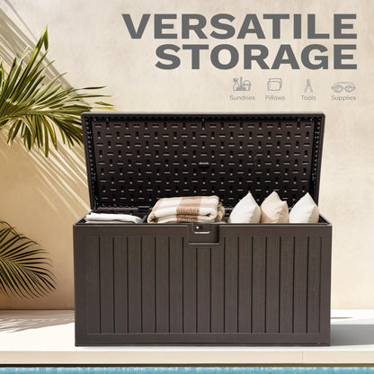 DWVO 150 Gallon Double-Wall Deck Box, XL Large Resin Outdoor Storage Box, Lockable & Waterproof, Double as Seating, 1000lbs Capacity (Brown)