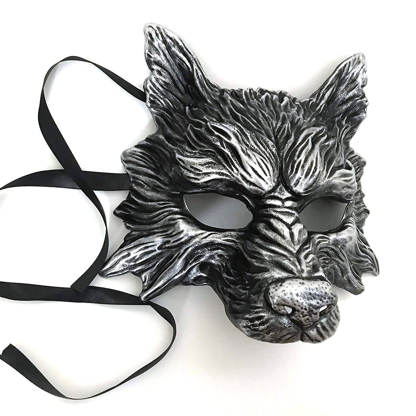 MasqStudio Black Wolf Mask Animal Masquerade Halloween Costume Cosplay Party mask (Black Silver)