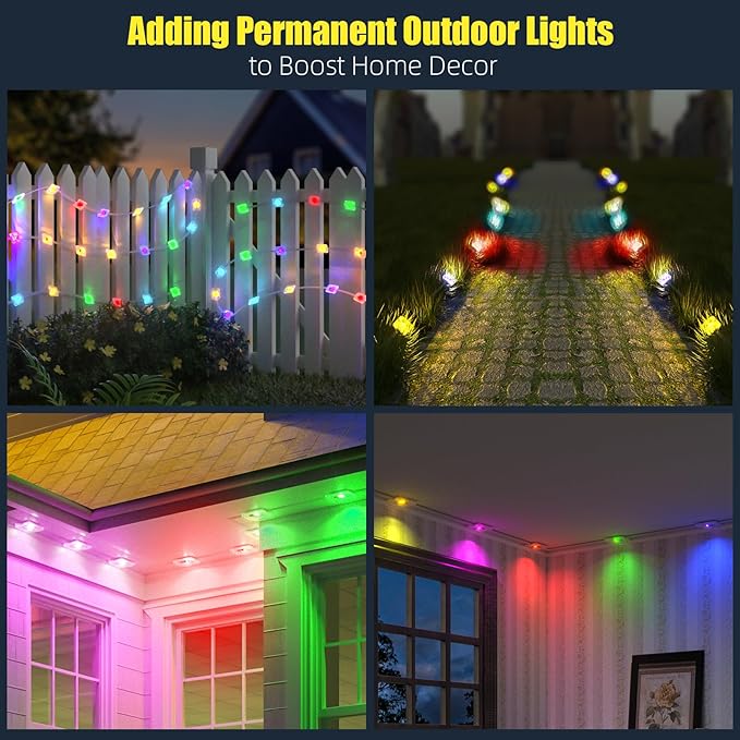 Permanent Outdoor Lights for House, 300ft RGB+IC Smart LED Eaves Lights, IP67 Waterproof Outdoor Lighting with App/Remote Control for Halloween, Christmas, Holiday, Daily, Party