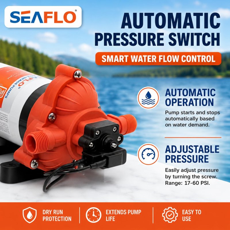 SEAFLO 33 Series 110V/115V AC Fresh Water Pump, 3.3 GPM 45 PSI Self-Priming Pressure Pump with Smart Pressure Switch, Automatic Demand Pump for RV, Caravan Marine Boat Industrial Use, 4-Year Warranty