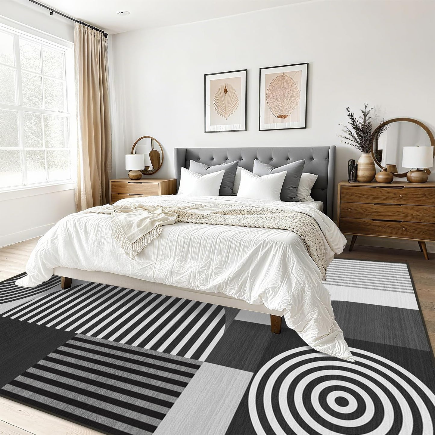 Glocmna Area Rug 5x7 Grey Geometric Rug for Living Room Black White Machine Washable Gray Minimalist Mid Century Modern Rugs Non Slip Low Pile Large Dining Room Indoor Floor Carpet for Bedroom Office