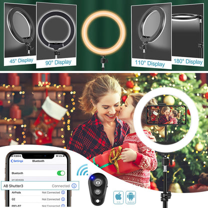 Ring Light with Tripod Stand & Phone Holder - 10 inch Selfie LED Ringlight Dimmable Desktop Lamp 40 Colors RGB Tall Circle Light for Camera Makeup Video YouTube Live Streaming Zoom Meeting