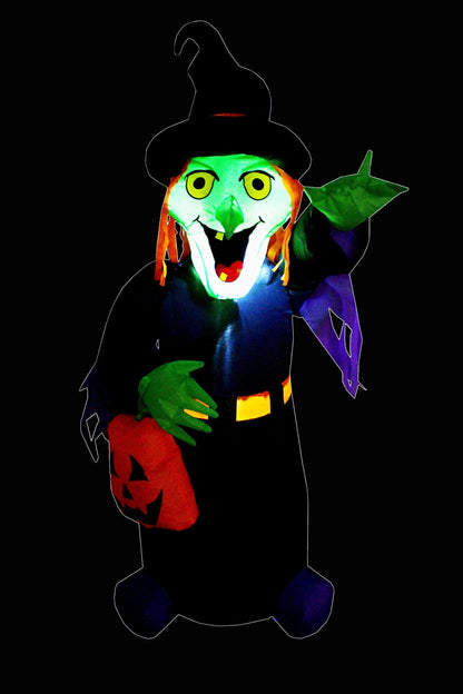 4 Foot Tall Halloween Inflatable Witch with Pumpkin Bag LED Lights Decor Outdoor Indoor Holiday Decorations, Blow up Lighted Yard Decor, Lawn Inflatables Home Family Outside