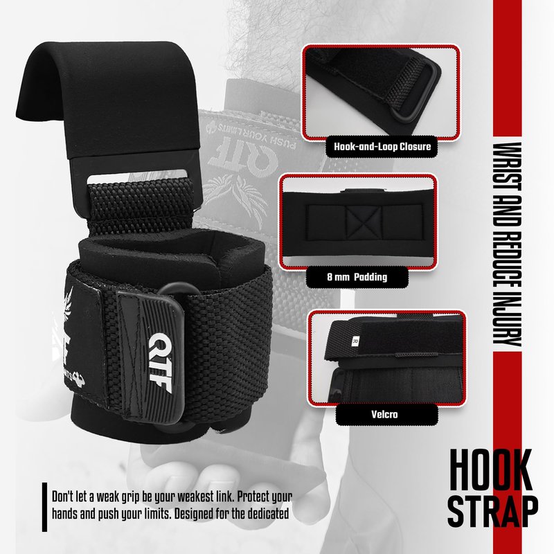 Weight Lifting Hooks Lifting Heavy Duty Deadlift Wrist Straps Men and Women Pull Ups Powerlifting and Gym Workouts grips (Black/Iron-Hooks, Iron-Hooks)