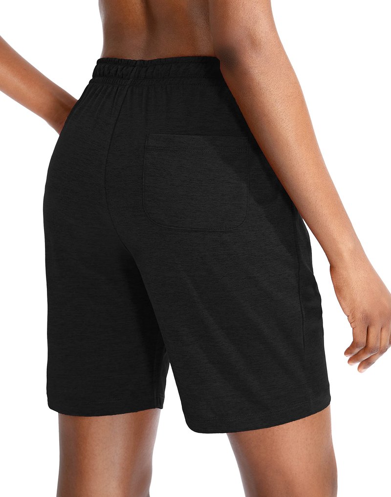 G Gradual Women's 7" Shorts with Deep Pockets Elastic Waist Bermuda Jersey Long Shorts for Woman Lounge Walking (Black,7",XL)