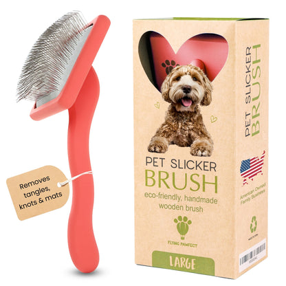 Flying Pawfect Dog Slicker Brush for Grooming Pet Hair - Best Slicker For Poodle & Golden Doodle - Long Haired Tool For Dogs - Goldendoodle Long Pin Brush For Dematting (Large)
