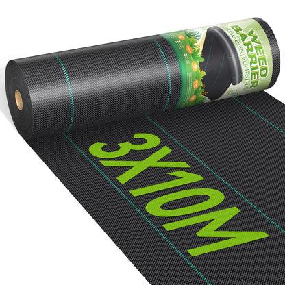 iropro 3m x 10m Heavy Duty Weed Control Membrane Garden Weed Barrier Fabric for Landscaping Driveway Gravel Artificial Grass Lawn Underlay Black Woven Roll Ground Cover