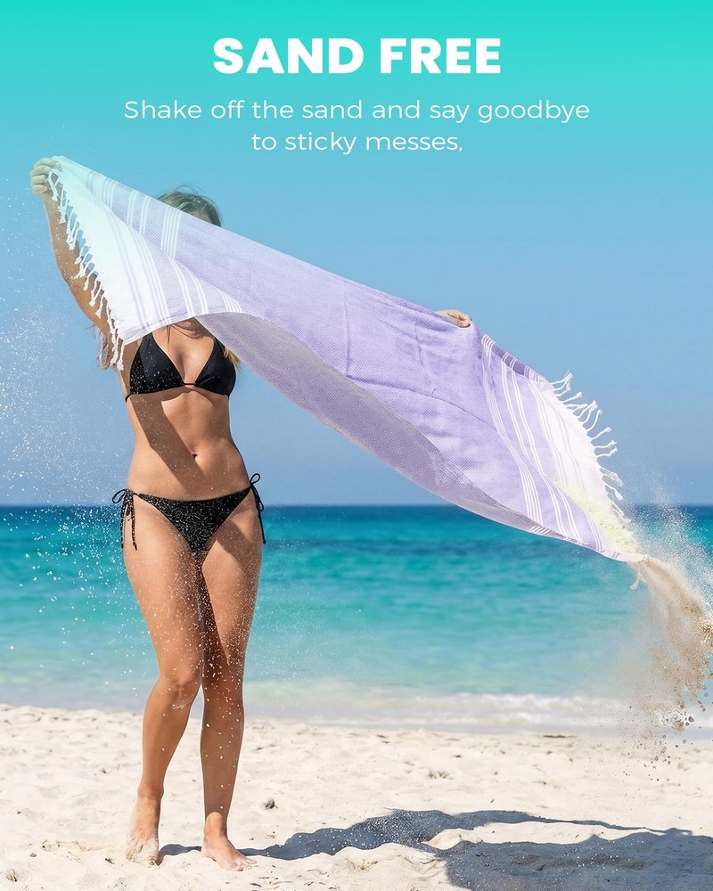 2 Pack Turkish Beach Towel Vacation Essentials Quick Dry Sand Free Soft Absorbent Adult Oversized Bath Pool Swim Long Wide Stripe Towel Sound Cloud Linen Sandfree Chamoi Mat Summer Thing Thin Travel