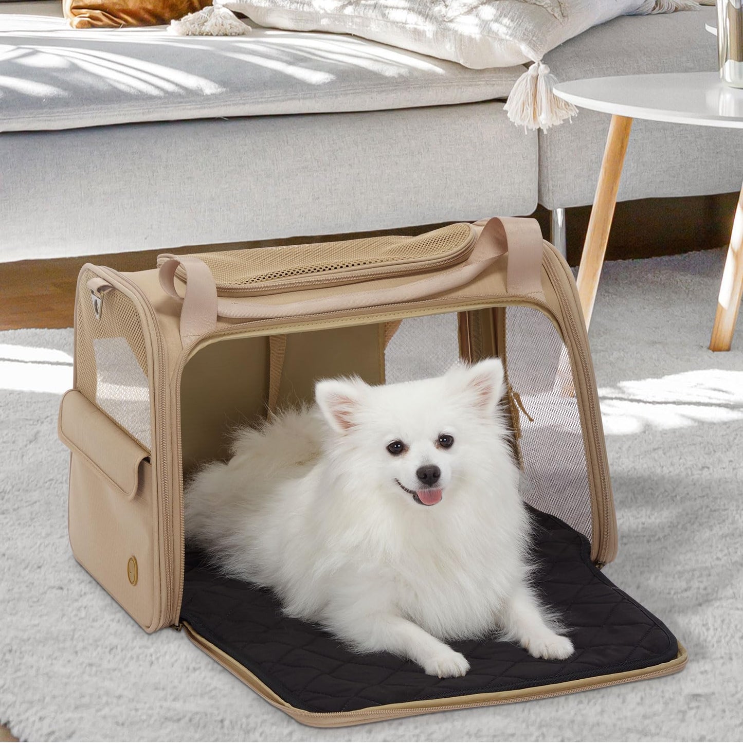 Petsfit Large Cat Carrier, Lightweight Travel Use Pet Carrier for Small Dogs and Cat, Dog Carriers with Expandable mat, Upgraded Large Space Soft Sided Pet Travel Carrier, Khaki