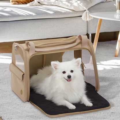Petsfit Large Cat Carrier, Lightweight Travel Use Pet Carrier for Small Dogs and Cat, Dog Carriers with Expandable mat, Upgraded Large Space Soft Sided Pet Travel Carrier, Khaki