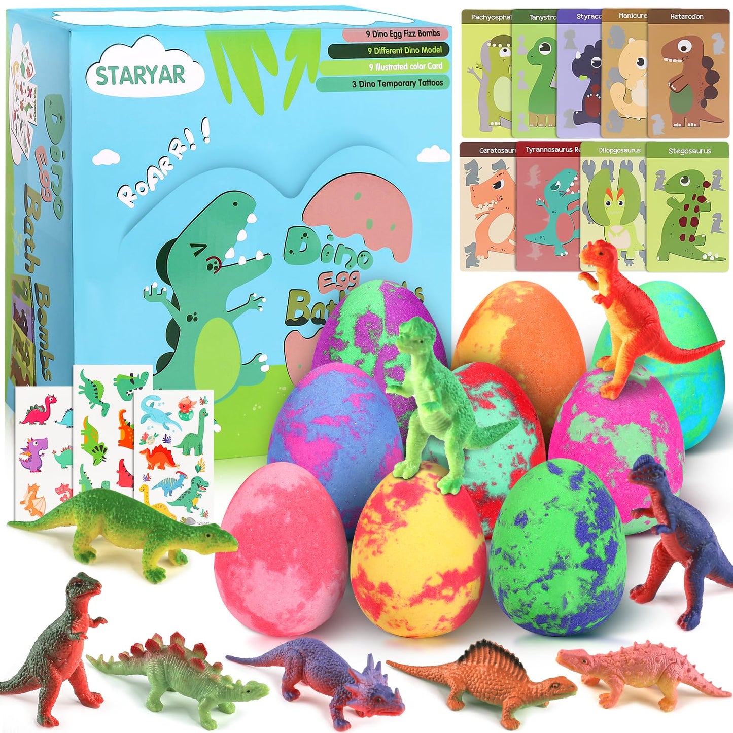 Bath Bombs for Kids with Surprise Toys Inside - 9 Pack Organic Dinosaur Bath Bombs Gift Set, Bubble Bath Fizzes, Dinosaur Toys for Kids 3 4 5 6 7 8 9 Years, Stocking Stuffers for Kids, Christmas Gifts