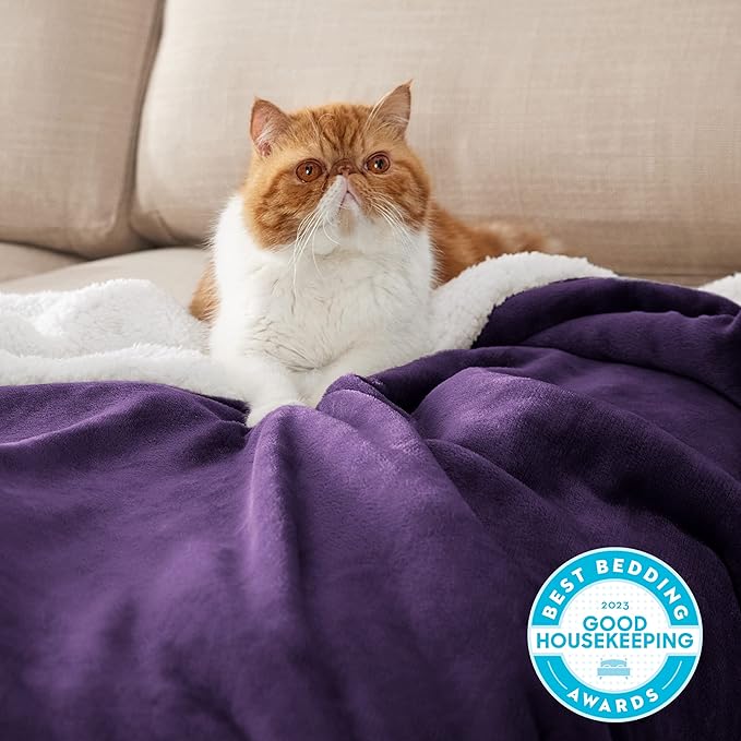 Bedsure GentleSoft Sherpa Fleece Blankets King Size for Bed - Thick and Warm Throw for Women, Soft Fuzzy Plush King Blanket for Winter, Purple, 108x90 Inches