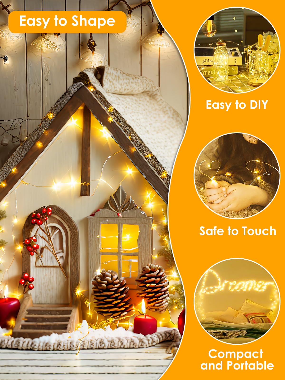 66Ft 200 LED Fairy Lights Plug in, Waterproof String Lights Outdoor & Indoor 8 Modes Christmas Light Bedroom Decor, Timer Twinkle Lights for Girl's Room Garden Party Christmas Decorations (Warm White)