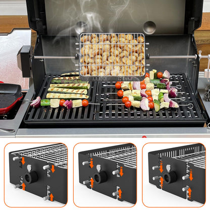onlyfire Adjustable Rotisserie Basket, Stainless Steel Flat Rotating Cages Fits 1/2" Hexagon, 3/8" Hexagon, 3/8" Square & 5/16" Square Rotisserie Spit Rods and Most Chacoal, Kamado and Gas Grills