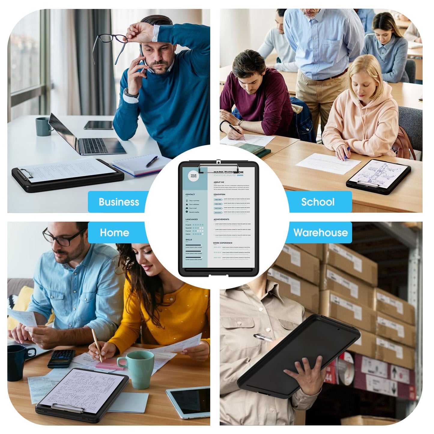 Clipboard with Storage, 8.5 x 11 Storage Clip Board with Low Profile Clip, Heavy Duty Nursing Foldable, Suitable for Classroom, Teacher, Coaches, Office School Supply(Black)