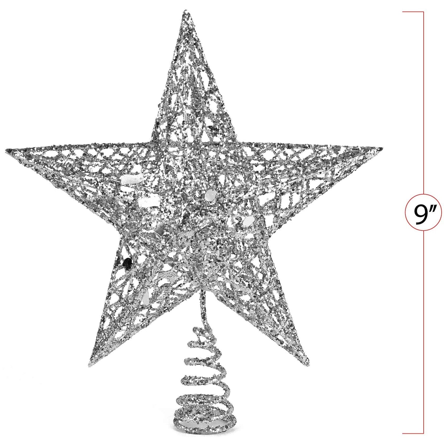 Ornativity Silver Star Tree Topper - Christmas Silver Glitter Sparkle Star Ornament Holiday Decor Top Toppers Xmas Decoration 9"