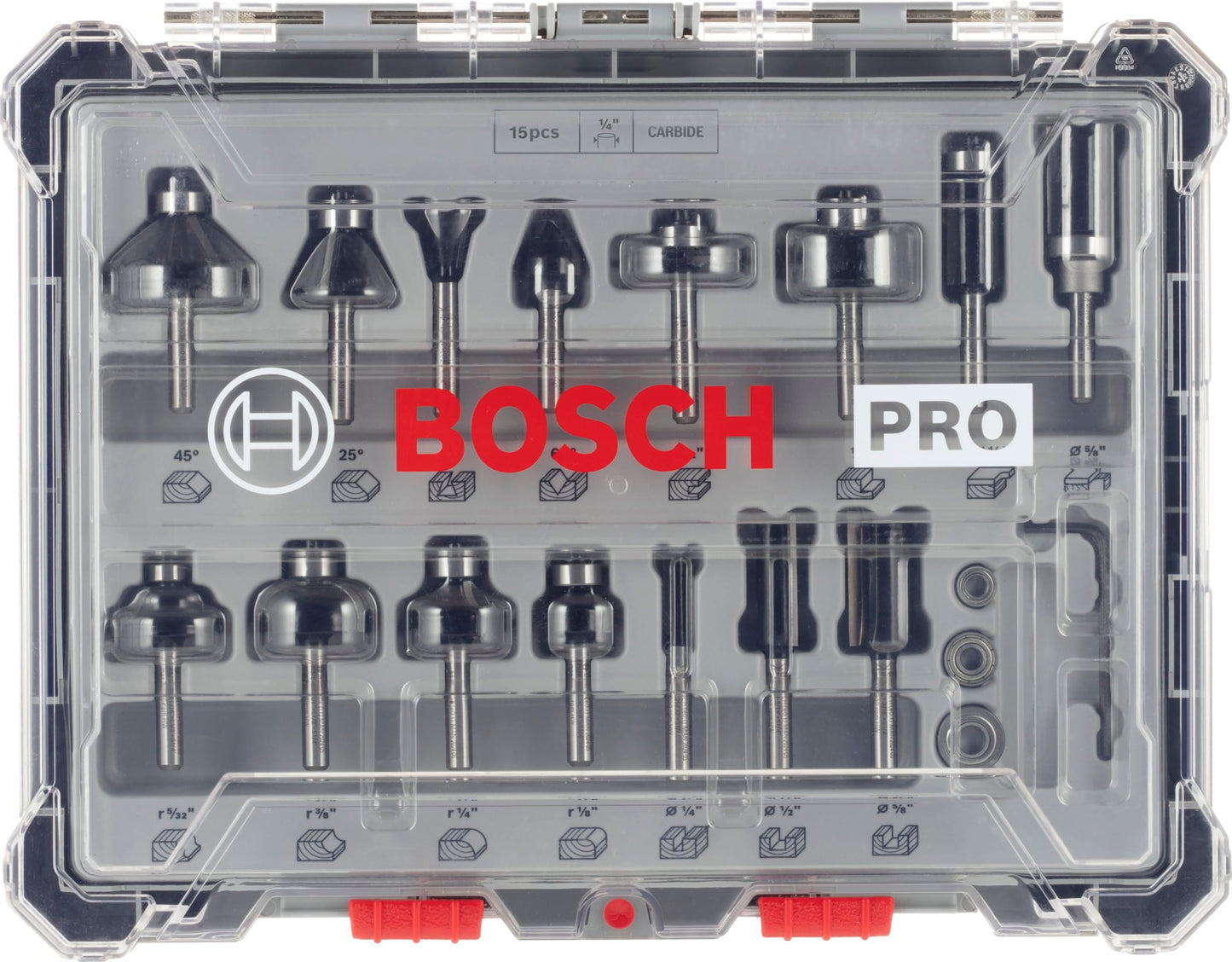Bosch Professional 15 pcs. Mixed Router Bit Set (for Wood, Ø 1/4 Inch Shank, Accessory Router)