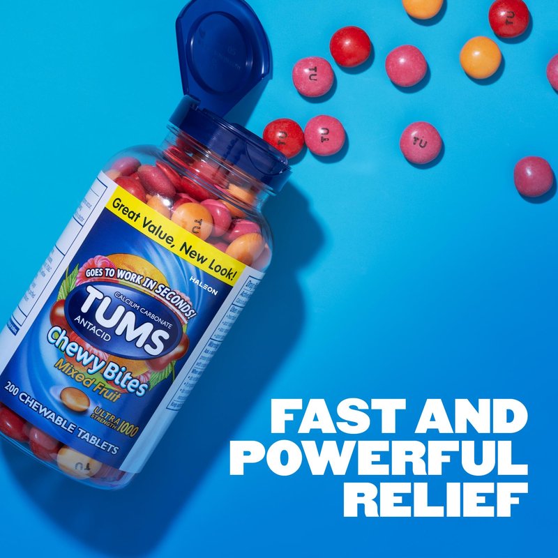 TUMS Chewy Bites Chewable Antacid Tablets for Ultra Strength Heartburn Relief, Mixed Fruit - 200 Count