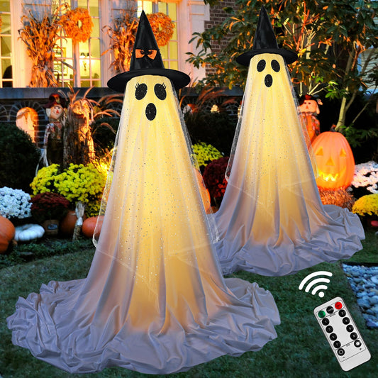 2Packs Halloween Decorations Outdoor,Halloweens Party Decoration Indoor,Spooky Ghost with Remote Control String Lights,Halloween-Ghost Lights for Porches Yards Gardens Lawn