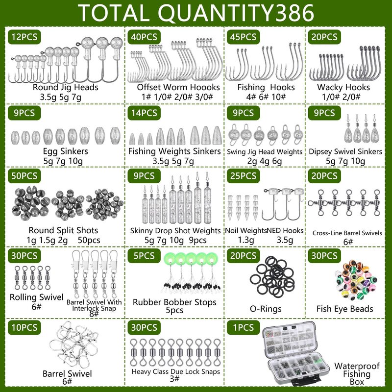 Seenelling 482 Pcs Fishing Tools Kit Fishing Accessories Kit Include Fish Hook Lures Hook Remover Lip Gripper Backpack for Men Women Gifts(Camo)