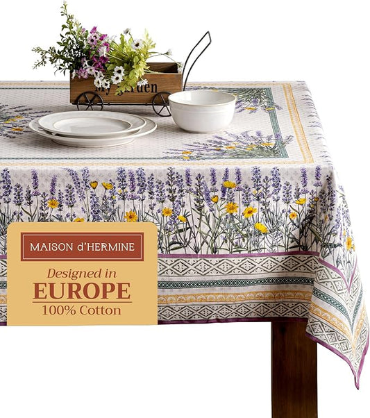 Maison d' Hermine Table Cloth Rectangle Table 100% Cotton 70 x 120 Inches Tablecloth Reusable Decorative for Dining Room, Farmhouse, Home, Party, Festive & Wedding Spring Summer - Fanny Lavender