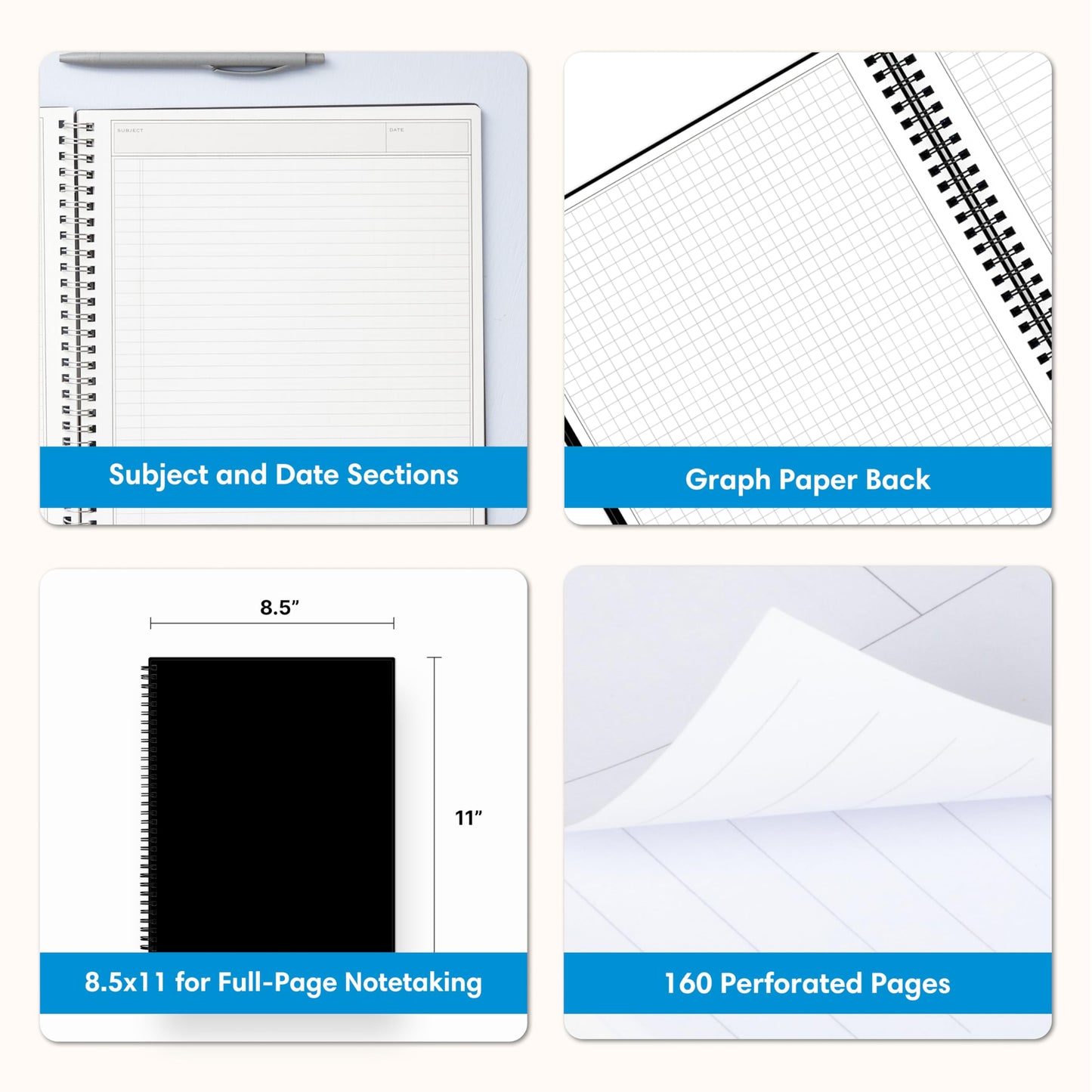 Blue Sky Smart Notes Professional Notebook, Wire-O Binding, 8.5" x 11", Black (14713)