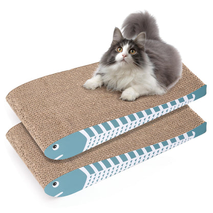 ComSaf Cat Scratching Board 2 Pack, Curved Scratcher Cardboard, Double-Sided Pad for Long Lasting Use, Cute Scratching Mat for Kitty (Blue)