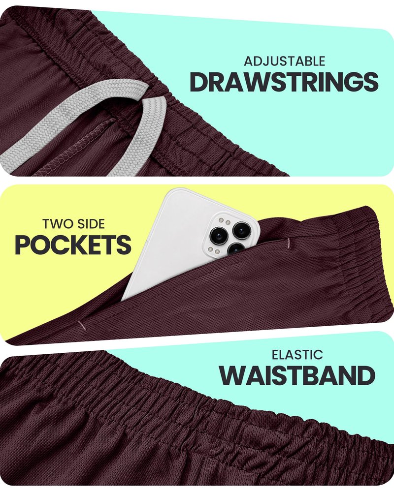 NY Threads Men's Athletic Shorts Quick Dry Loose-Fit Lightweight Running Workout Gym Shorts with Pockets, Small, Burgundy